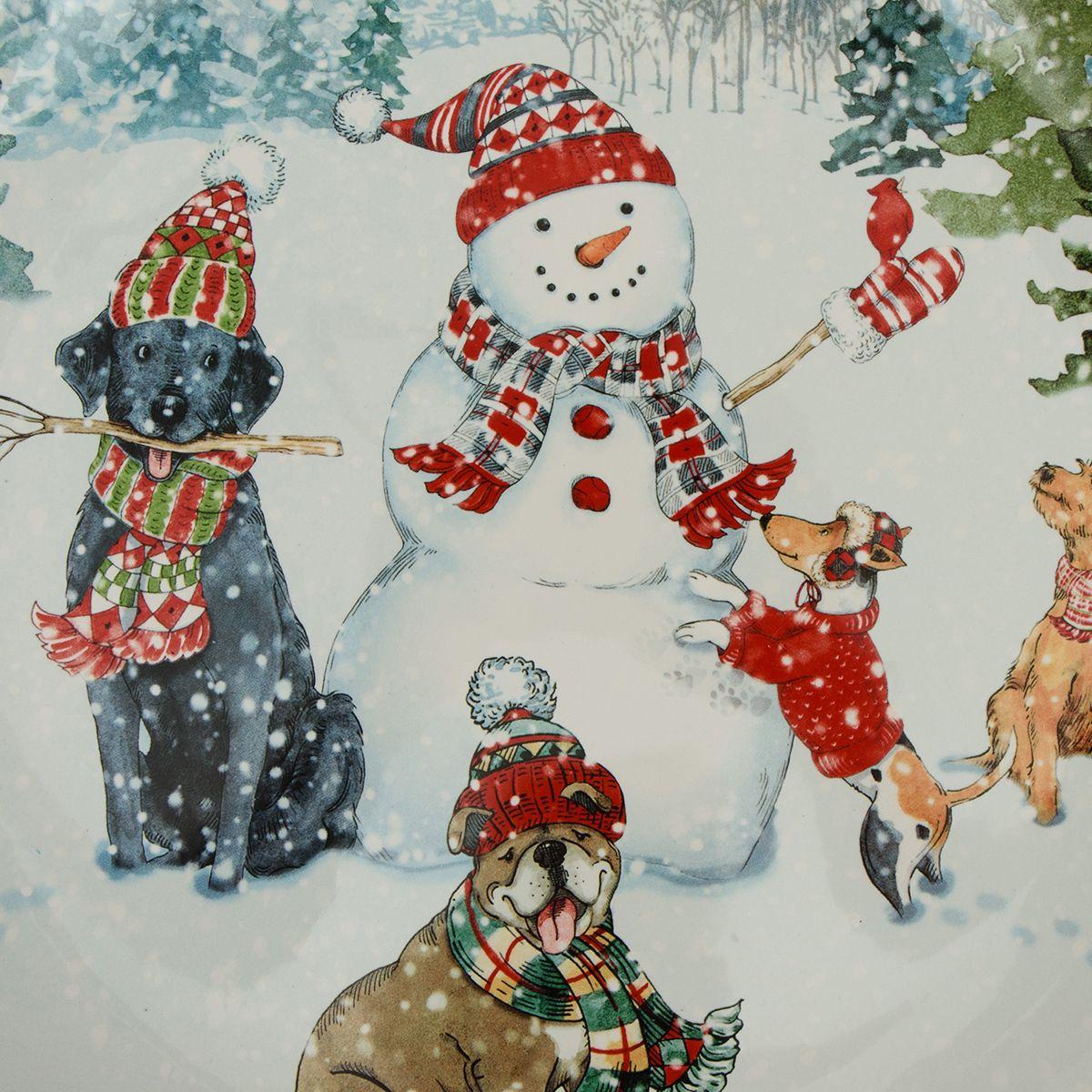 Блюдо из керамики Certified International с рисунком Рождественский подарок D 33 см Голубой (28384) - фото 2