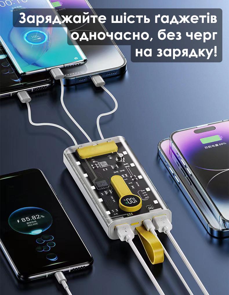 Повербанк 4 встроенных кабеля 20000 mAh (347-1) - фото 5