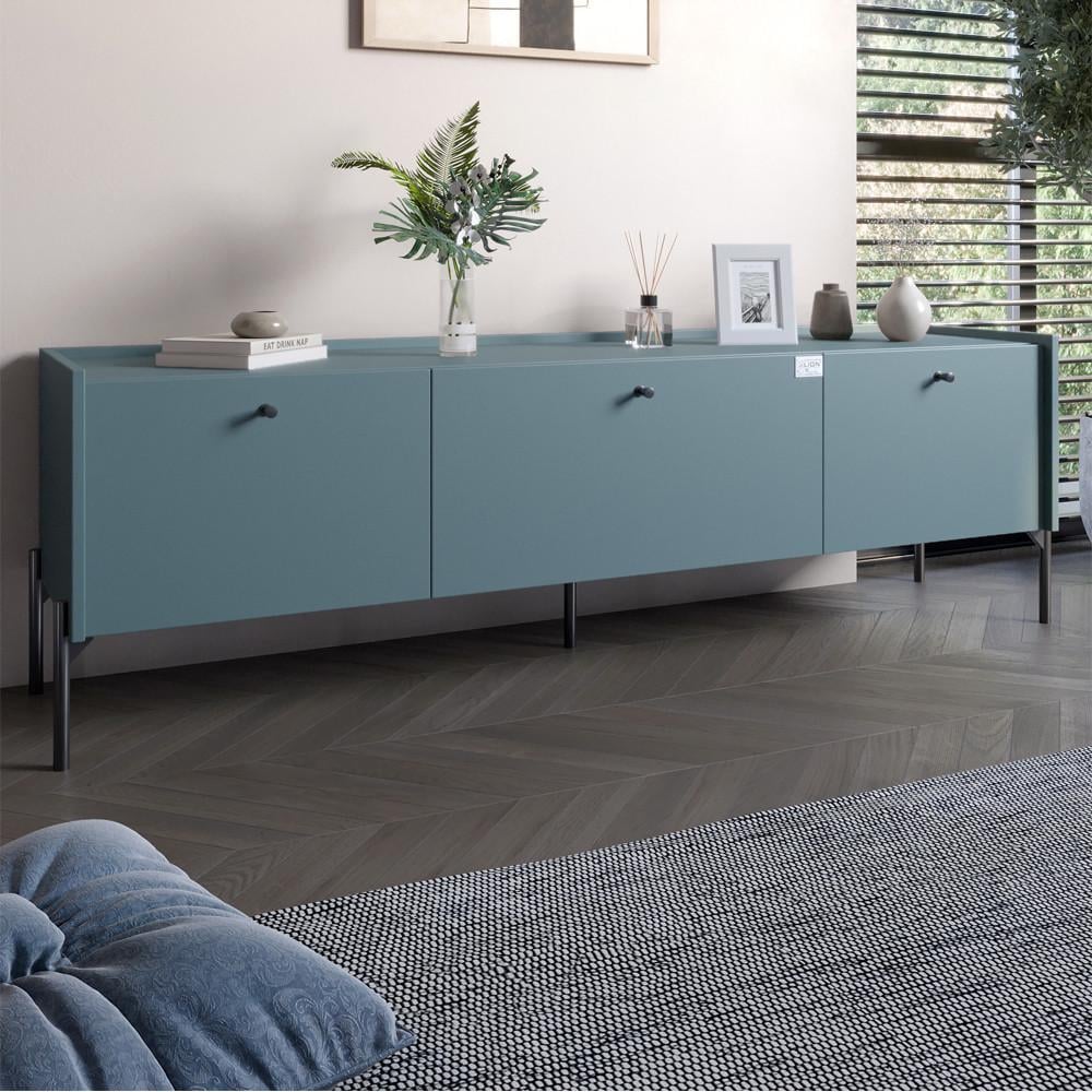 Тумба під телевізор на 3 шухляди Lion Wood з чорними ніжками 160х65х40 см Граніт сірий (Lion-043096)