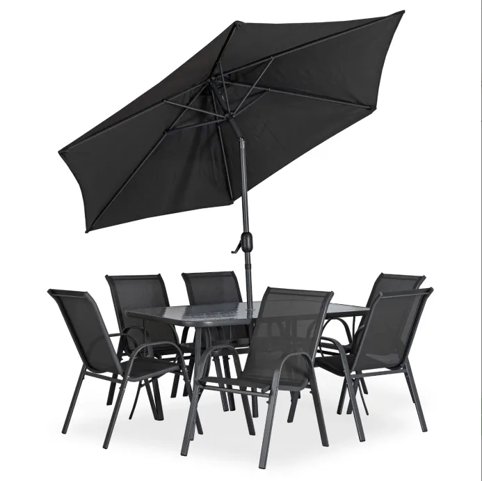 Набор садовой мебели Mebel Elit NEBRASKA стол/6 стульев/зонтик для сада и террасы Черный (ME.NEBRASKA/P/T/OGR/ZES)