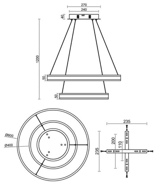 Люстра светодиодная ESLLSE STELLA 160W 2R APP 600х1200 мм Черный (10418) - фото 5