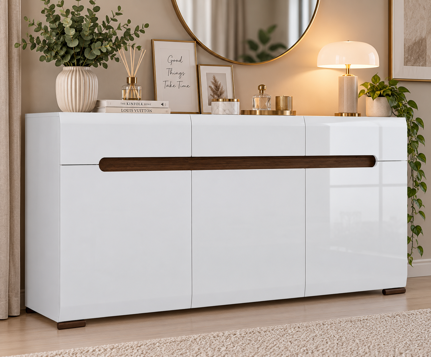 Комод-тумба ВМК Амелия KOM3D3S/8/15 150х41х84 см Белый/Белый глянец (8005182)