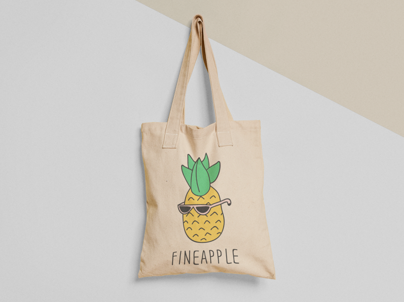 Эко-сумка шоппер с принтом "Pineapple" ананас в очках 38х40 см Бежевый (ПН41-Т)