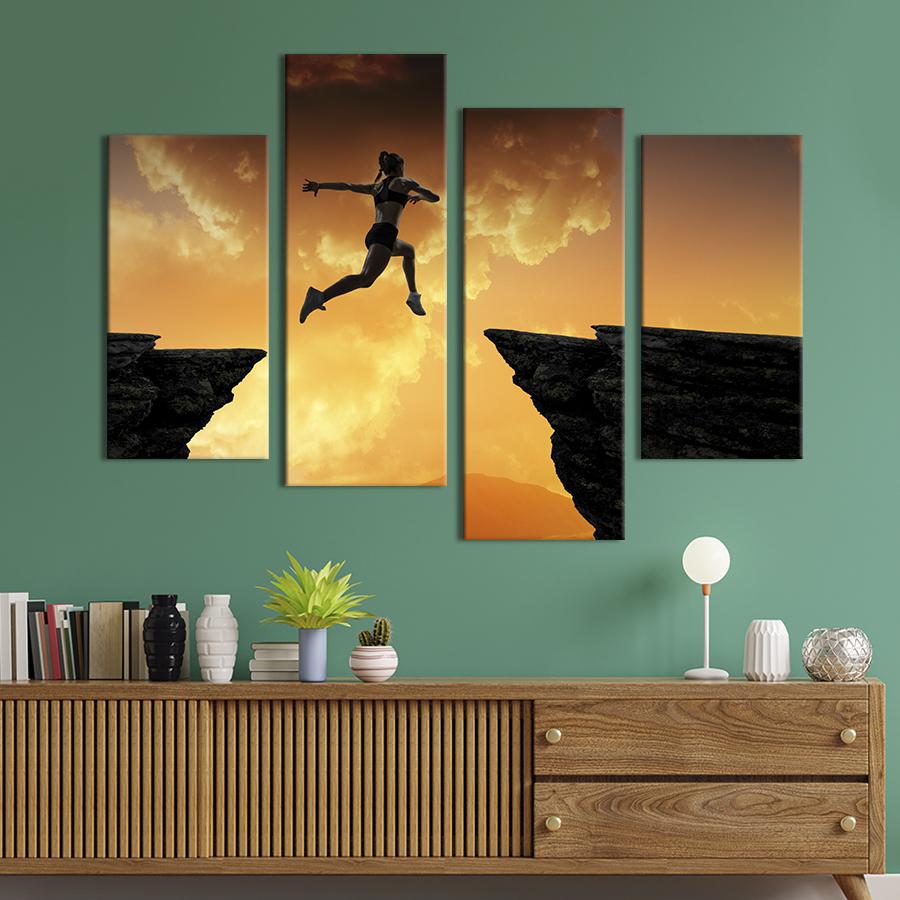 Картина модульная из 4 частей Спортивная девушка в прыжке XL 149x106 см (500-42)