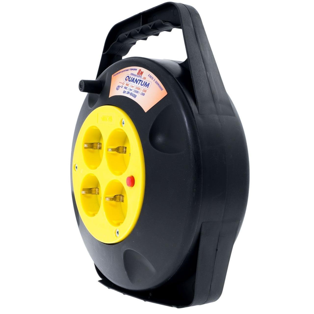 Подовжувач на котушці Quantum з термореле 4 розетки з заземленням 8 м 3x1,5 16А 230 B 3500 Вт (удл8) - фото 3