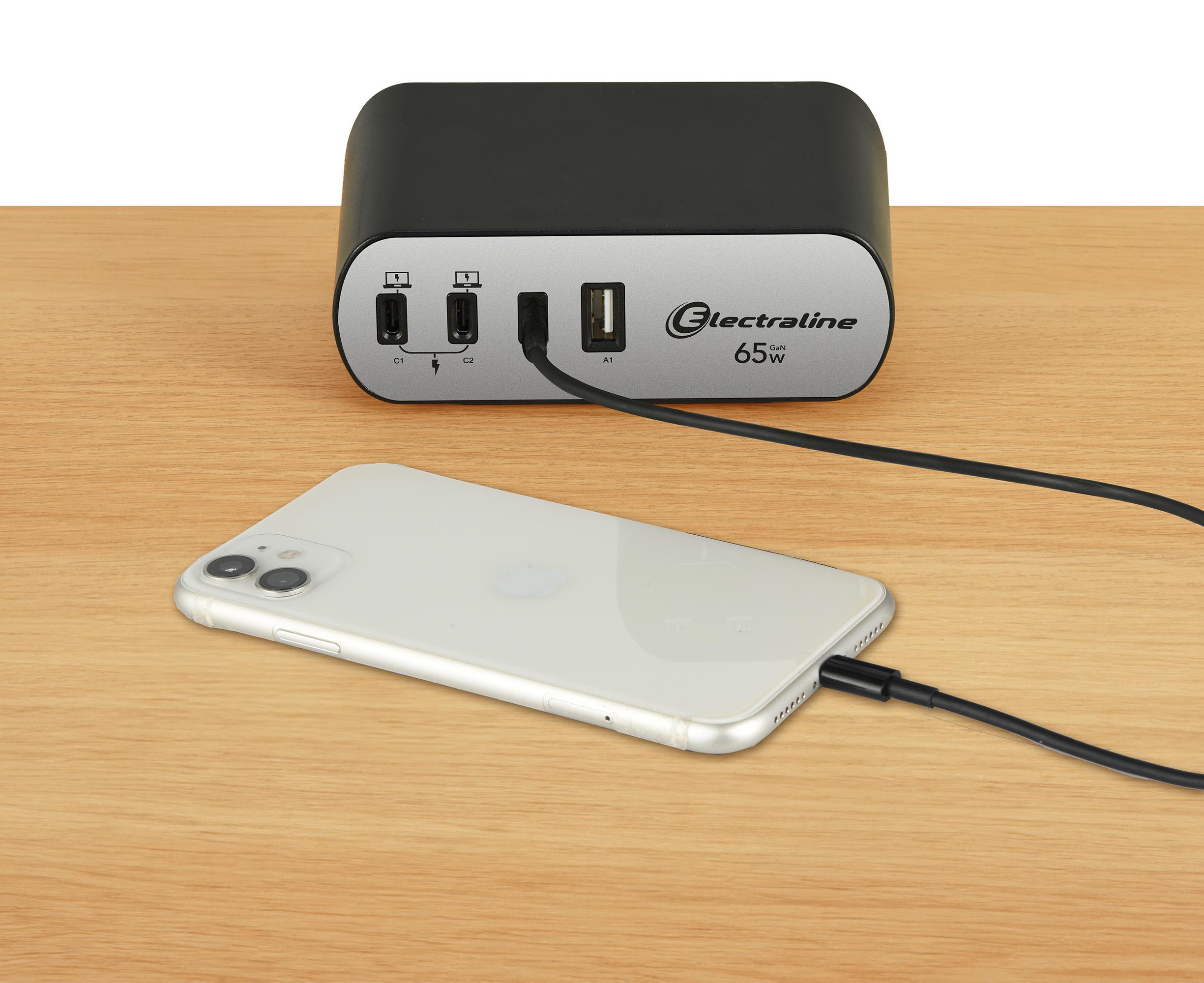 Зарядний блок із фіксатором Electraline Schuko 2 розетки 3хUSB-C PD 65 Вт /1хUSB-A 2 м Алюміній/Чорний - фото 5