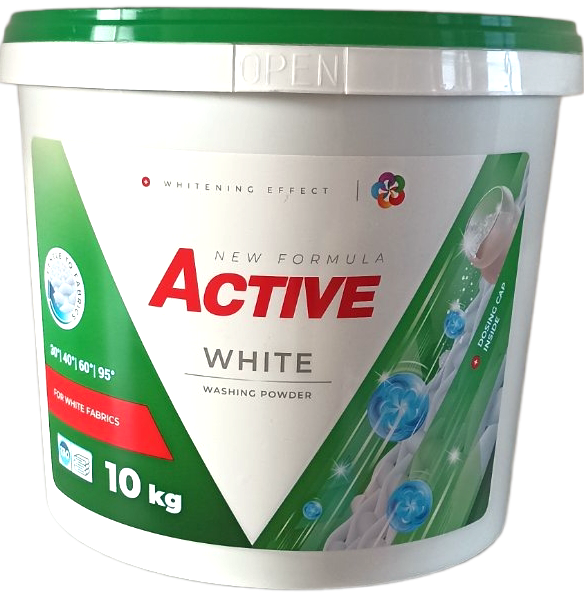 Стиральный порошок ACTIVE White ведро 130 циклов стирки 10 кг (14594)