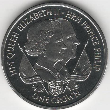 Коллекционная монета Остров Мэн 1 крона 2011 Королева Елизавета II и принц Филипп UNC (KM#1477)