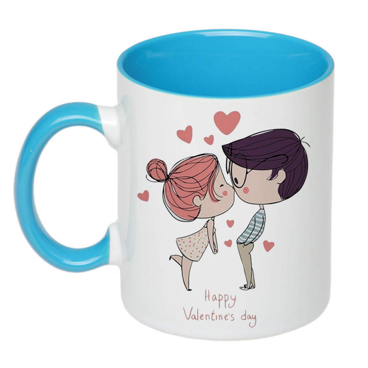 Чашка с принтом Happy Valentine's day 330 мл Голубой (17343)