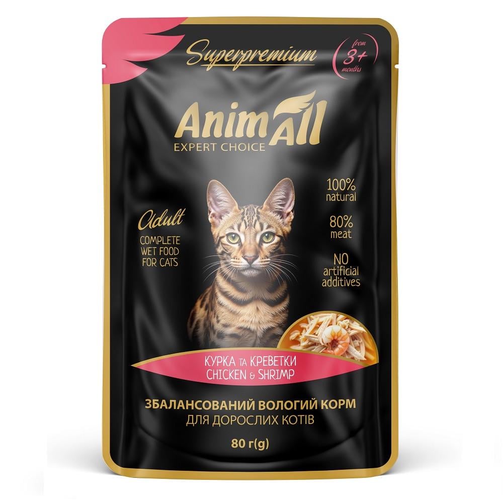 Корм влажный для кошек AnimAll с курицей и креветками пауч 80 г (2998381615) Корм влажный для кошек AnimAll с курицей и креветками пауч 80 г (2998381615)