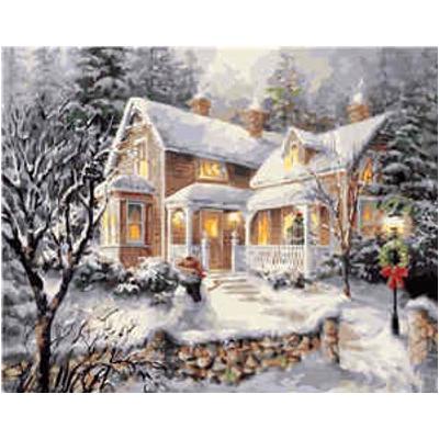 Картина по номерам Strateg Зимние и Новогодние сюжеты Дом под снегом на рождество 40х50 см в термопакете (VA-1594-mt)