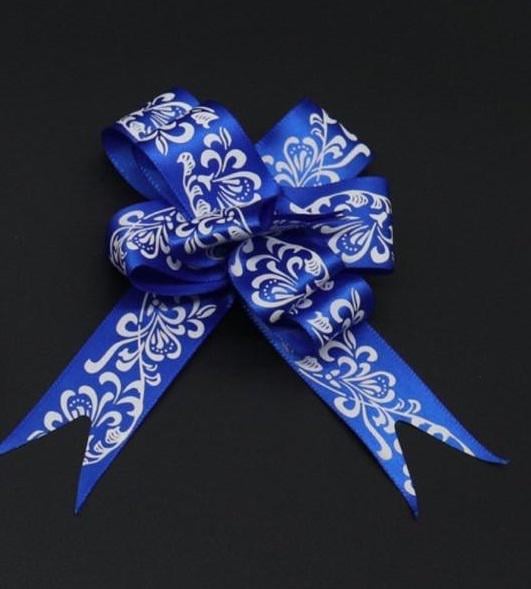 Бант подарочный на затяжках с рисунком 8х5 см Синий (BN-624-5)