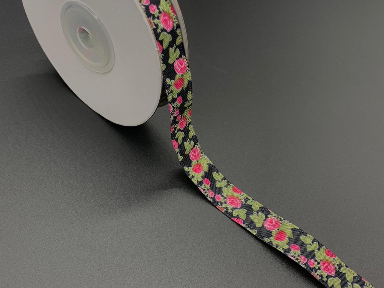 Стрічка декоративна з квіточками 1,5 см 20 м Чорний (858674252)