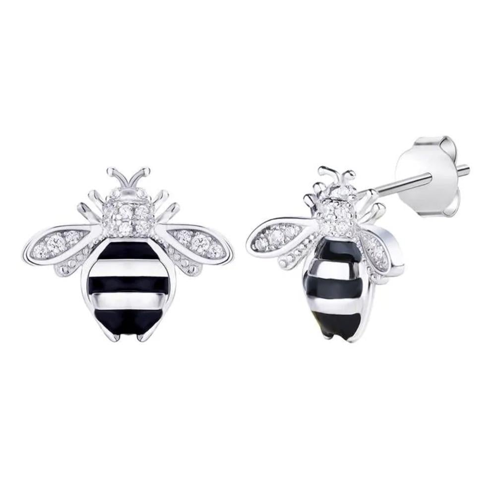 Серьги гвоздики на фиксаторах пчелка серебро 925 пробы родированное 2,60 г (ск2чф/1141)