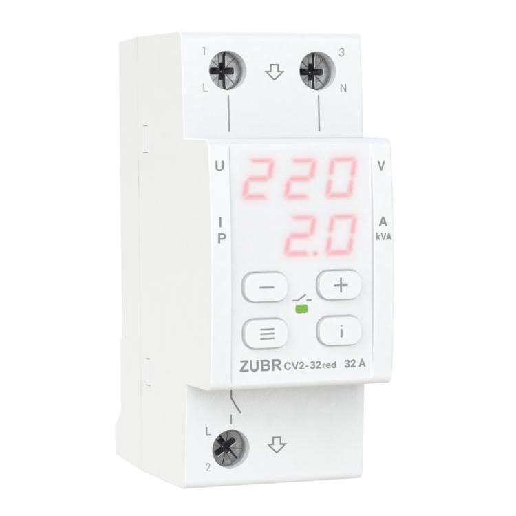 Реле напруги ZUBR CV2-32 з контролем струму 32 А/7 700 ВА (4820120222689) - фото 1 Реле напруги ZUBR CV2-32 з контролем струму 32 А/7 700 ВА (4820120222689) - фото 1