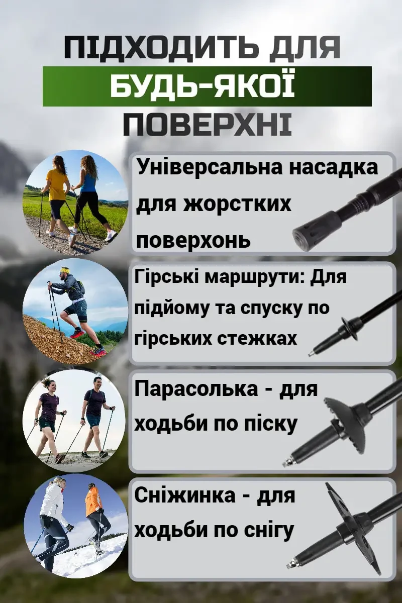 Трекинговые палки PowerPlay 9106 Fika 60-135 см Black/Yellow (PP_9106_FIKA_Bl/Yellow) - фото 6