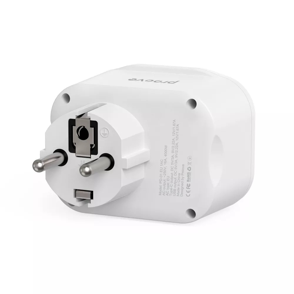 Розетка-розгалужувач багатофункціональна Proove Multifunctional Socket PD-01 EU 1AC 1 Type-C 20W 2 USB (44889) - фото 3