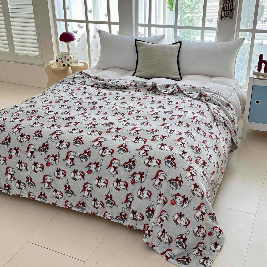 Плед флис новогодний 200х220 см Серый с белым