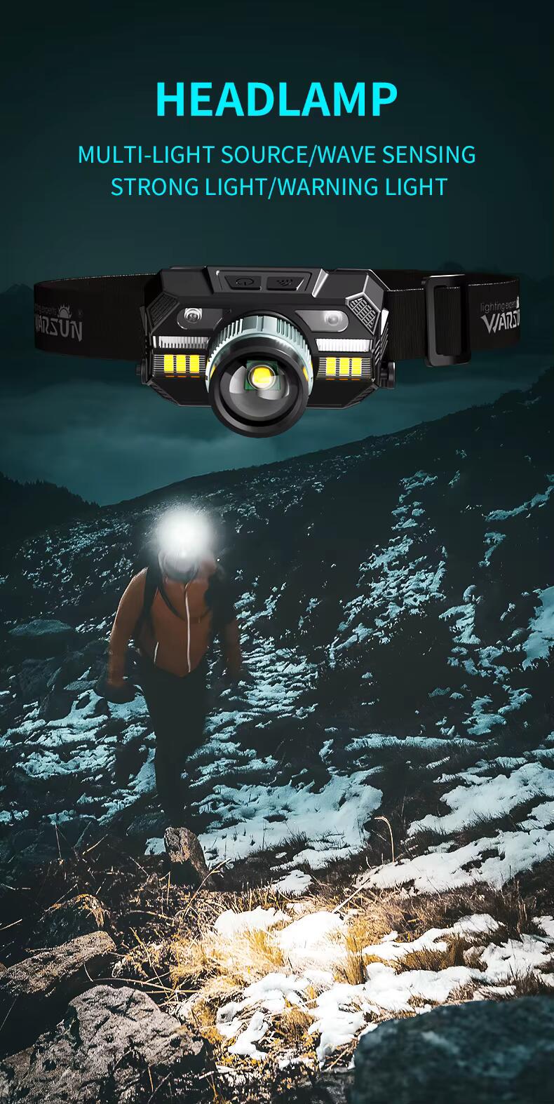 Фонарь налобный аккумуляторный WARSUN WD09 300lm IPX3 красный свет 18650 с 2000 mAh Type-C Черный (WARSUN-WD09) - фото 7