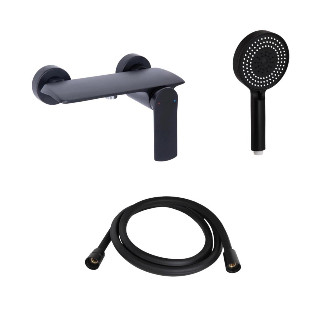 Комплект Qtap Slavonice змішувач QTROB4060102B/тримач QT829910842854OB/шланг QTHADPVCSQ160B/лійка Black Matt (2608671894)