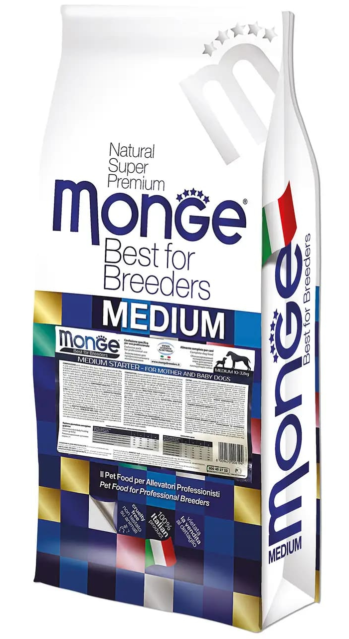 Корм сухий для цуценят/вагітних і годуючих собак середніх порід Monge DOG Medium Starter Зі свіжим м’ясом курки 15 кг