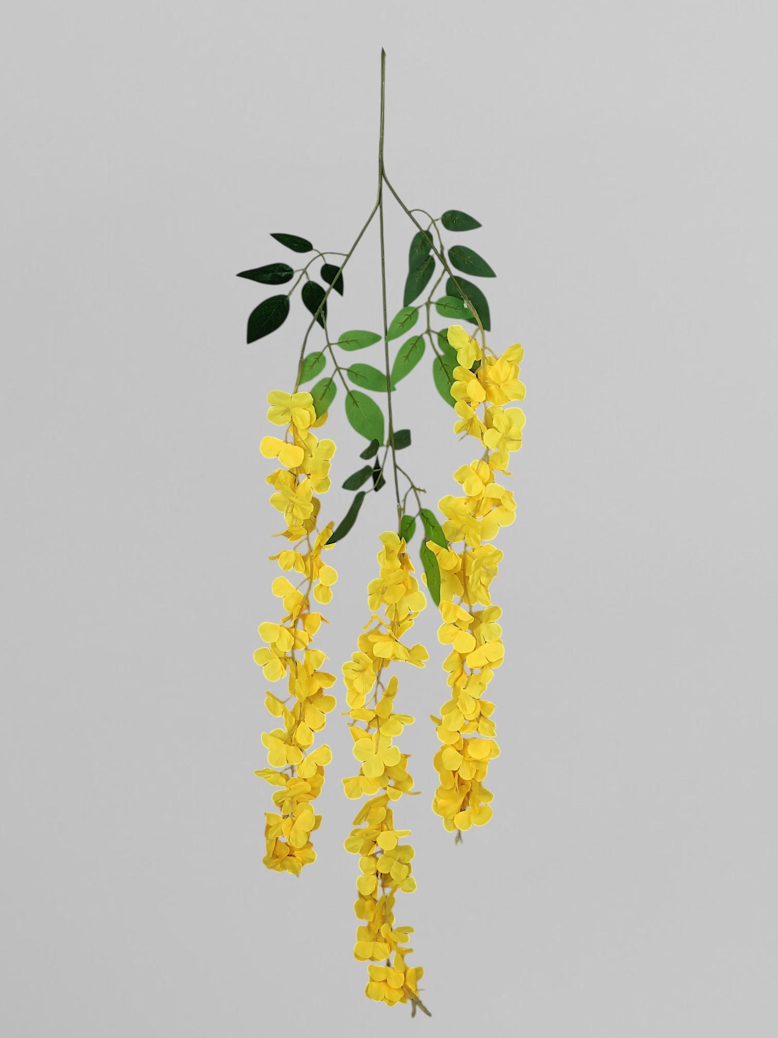 Искусственные ампельные цветы глициния из сатина 105 см Желтый (К12014)
