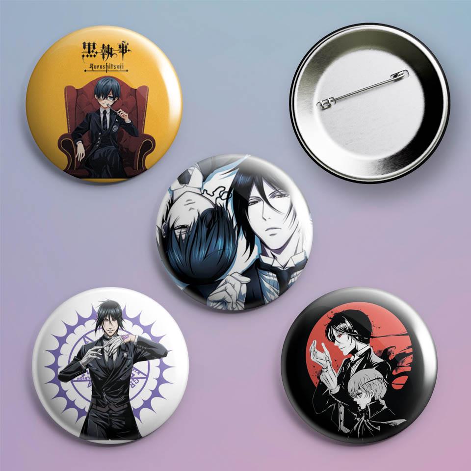 Значки на рюкзак с принтом аниме Black Butler 4 шт.