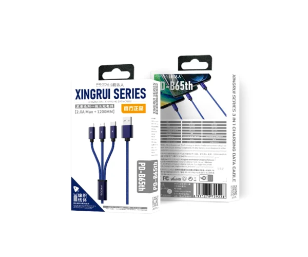 Кабель USB Proda PD-B59th 3в1 USB to Lightning/Type-C/MicroUSB Blue - фото 3