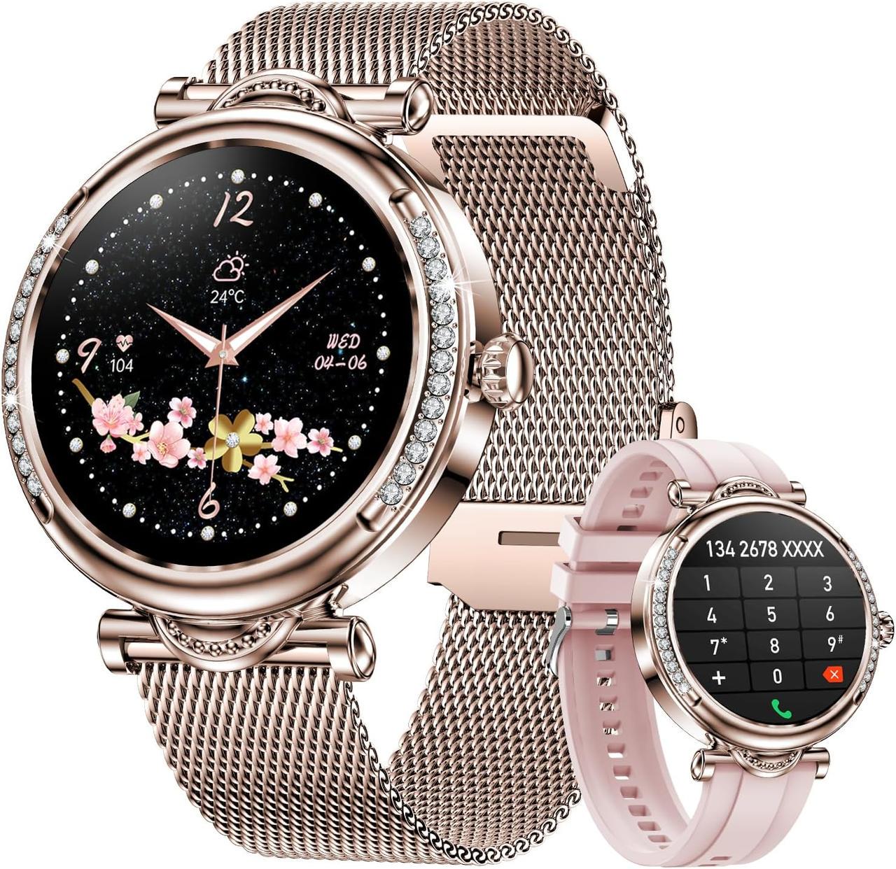 Смарт-годинник жіночий Getfitsoo Diamond з дзвінками/пульсометром і трекером активності з двома ремінцями