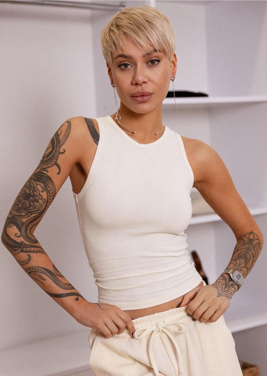 Майка женская Leinle хлопковая на широкой бретели XS Молочный (1646/16118)