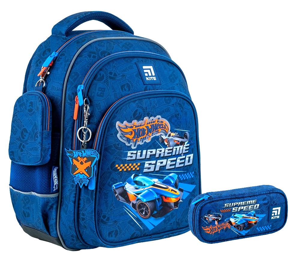 Набор KITE Education Hot Wheels с пеналом рюкзак школьный ортопедический (202813)