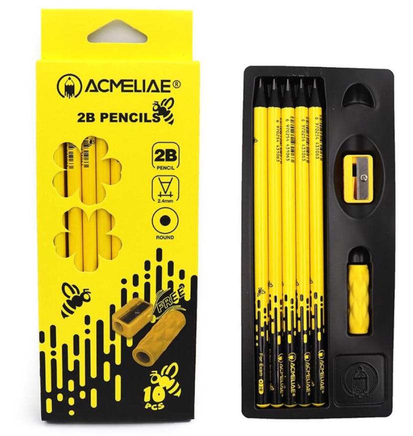 Карандаши чернографитные Acmeliae 2В с держателем и держателем 10 шт. Black Wood