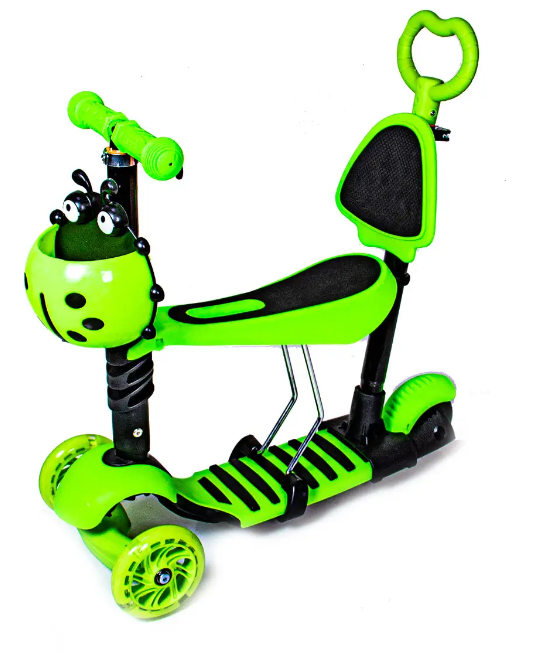 Самокат беговел 5в1 Scooter PC0336 с родительской ручкой и корзинкой Зеленый