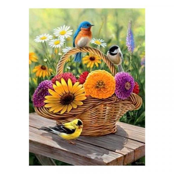 Алмазна мозаїка TK Group Пташки на кошику з квітами 40х30 см з рамкою в коробці (GB71816-mt)