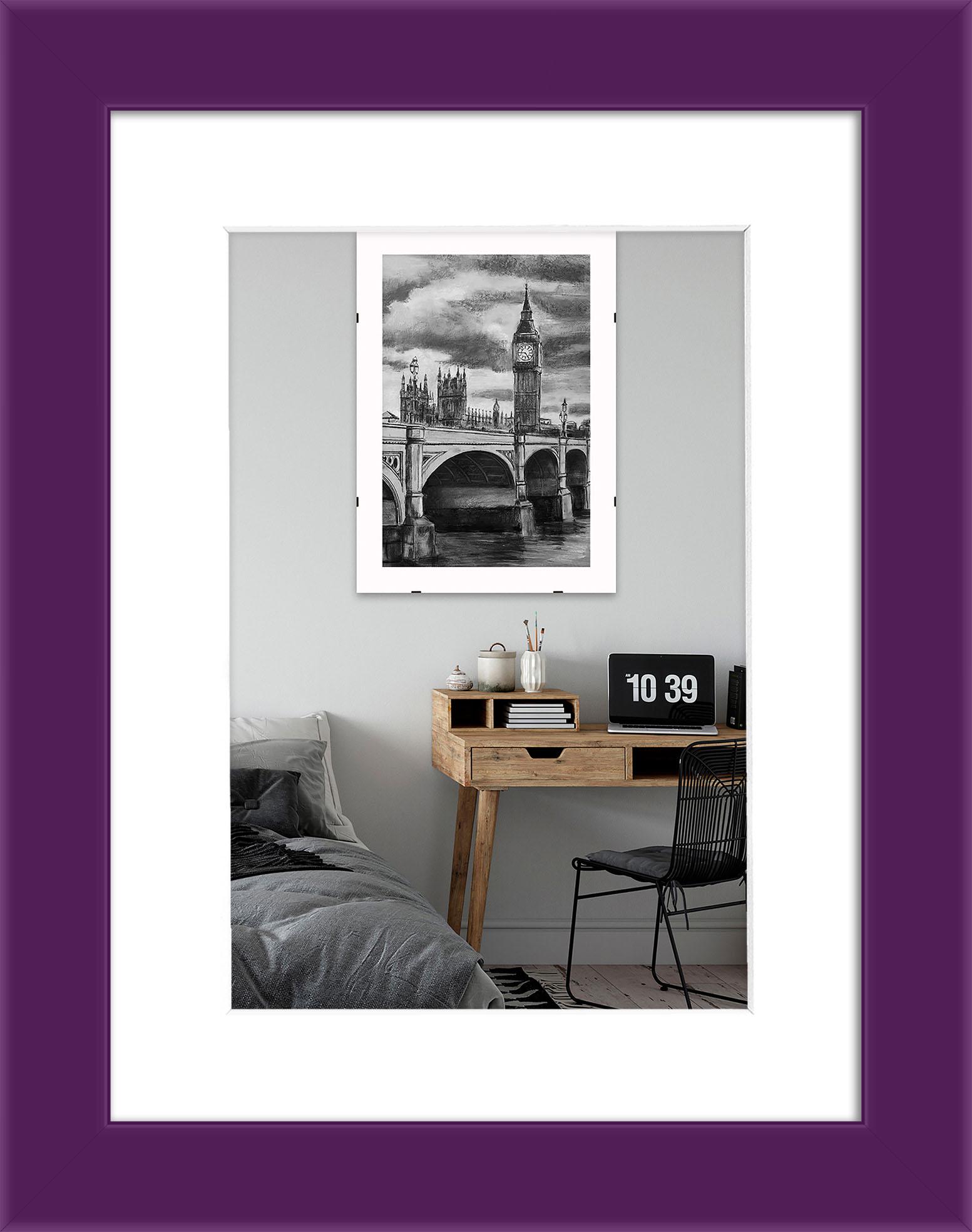 Рамка для фото деревянная EmojiFrame 15х20 см под фото 10х15 см AH2220-14 глянцевое стекло 1-1,5 мм паспарту Фиолетовый