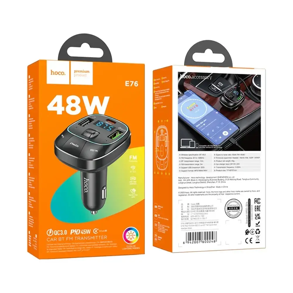 FM-трансмиттер Hoco E76 2 USB/Type-C/QC PD 45W - фото 2