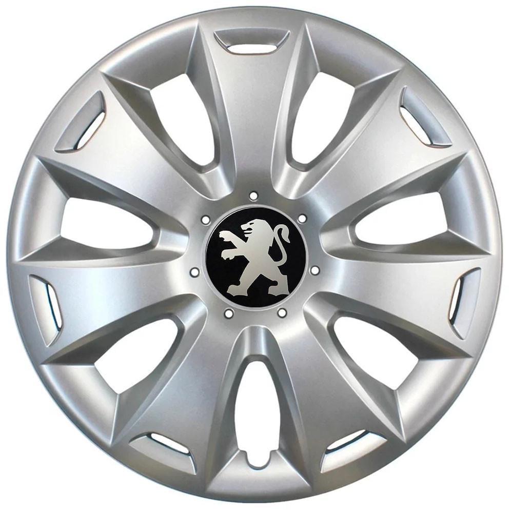 Колпаки автомобильные модельные  SJS 335 с логотипом Peugeot R15 4 шт. Серебрянный