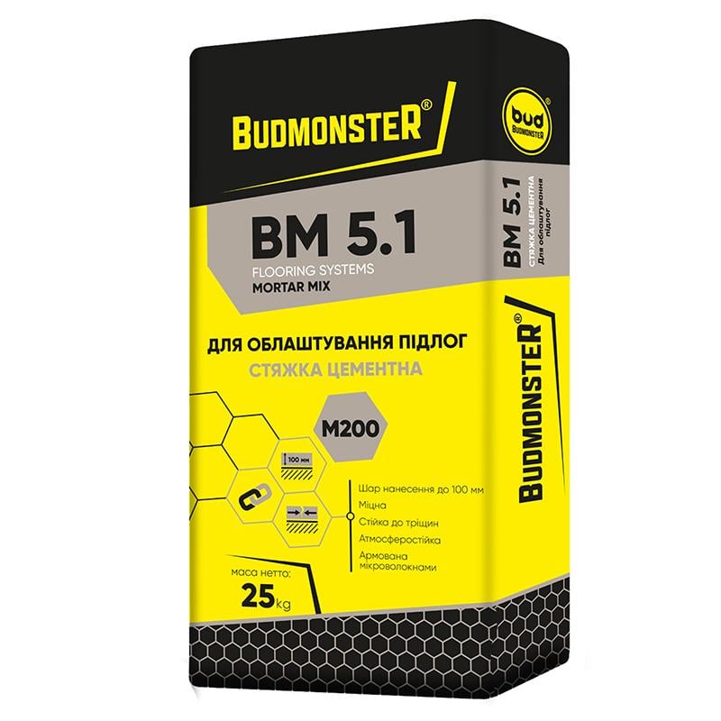 Стяжка для пола BudmonsteR BM 5.1 М200 цементная 10-100 мм 25 кг (87012)