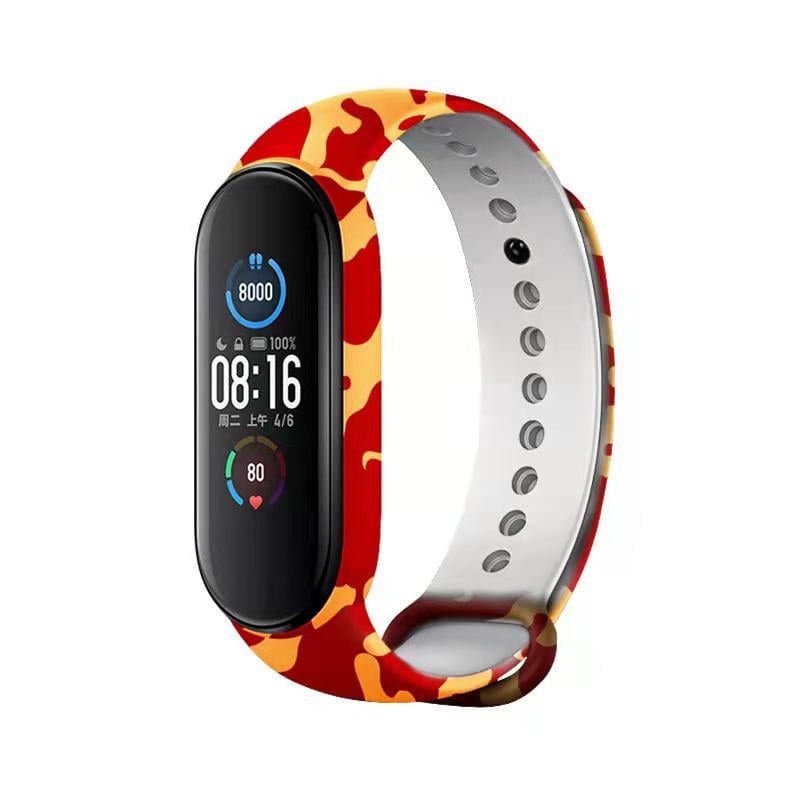 Ремешок MRK Комуфляж для фитнес браслета Xiaomi Mi Band 6/5 силиконовый Красный/Желтый