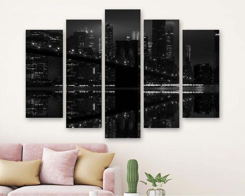 Модульная картина на холсте из пяти частей KIL Art Мрачный Бруклинский мост 137x85 см (M51_L_328)