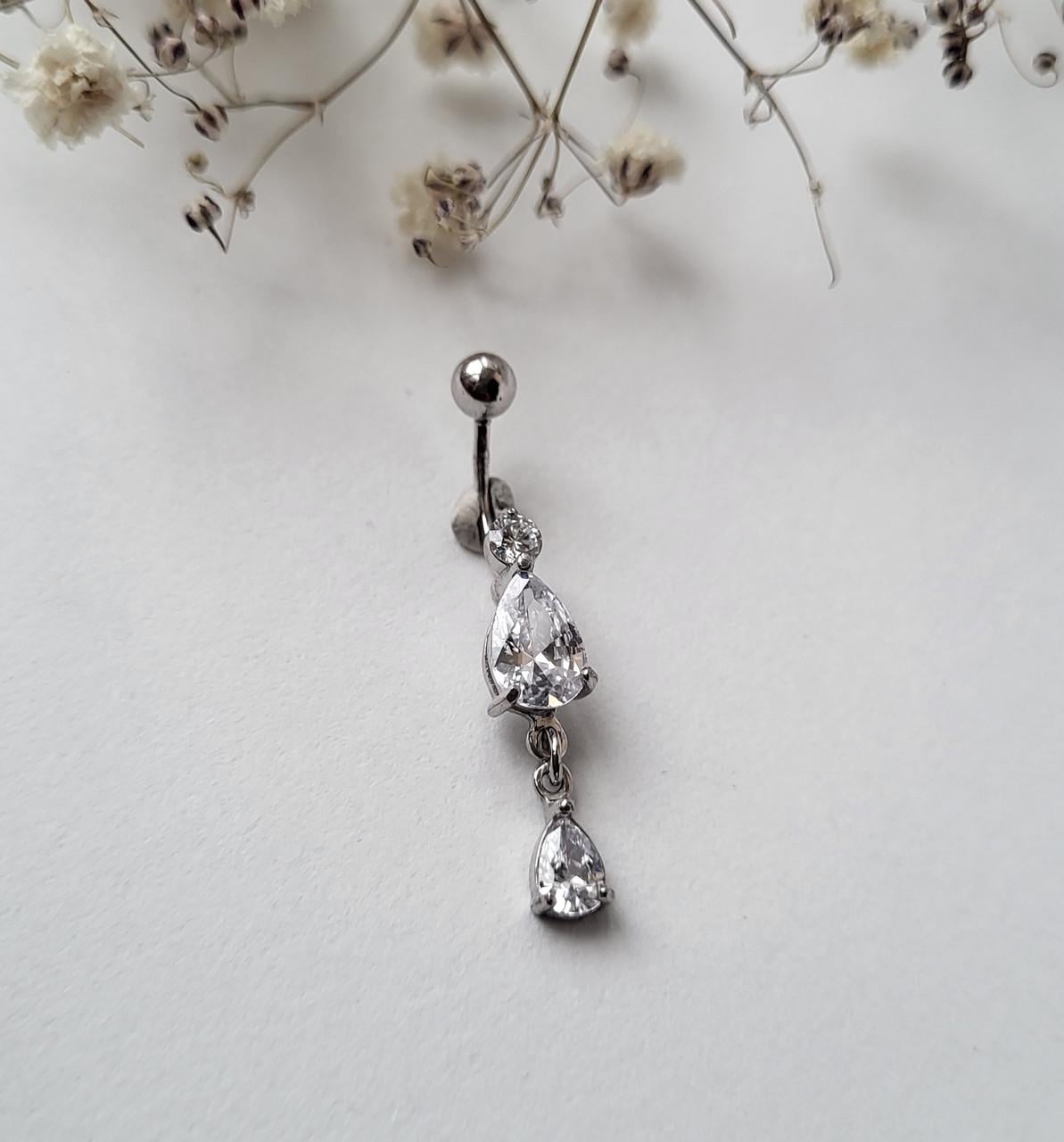 Пирсинг в пупок серебряный Капелька с подвеской с белыми камнями 925 проба 604121р 2,00 г (2003007904)