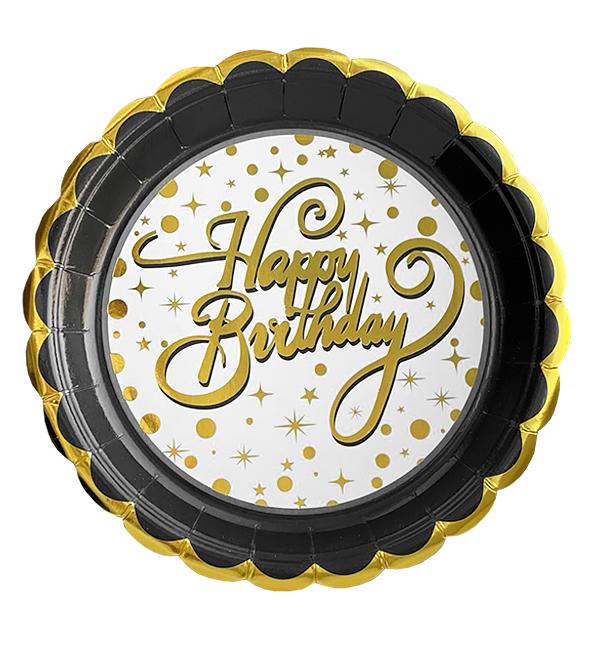 Одноразовые тарелки Happy Birthday Ø 18 см 10 шт. Черный/Золотой (1353854)