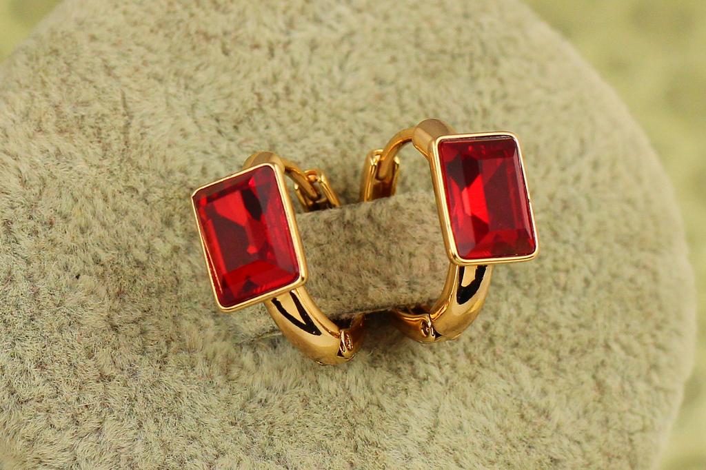 Серьги Xuping Jewelry Сваровски красный прямоугольник 1,5 см Золотистый (33754081)