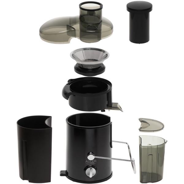 Соковыжималка Adler AD 4132 Dark Inox 600W контейнер для сока 450 мл с контейнером для мякоти 1500 мл Black (AD4132) - фото 4