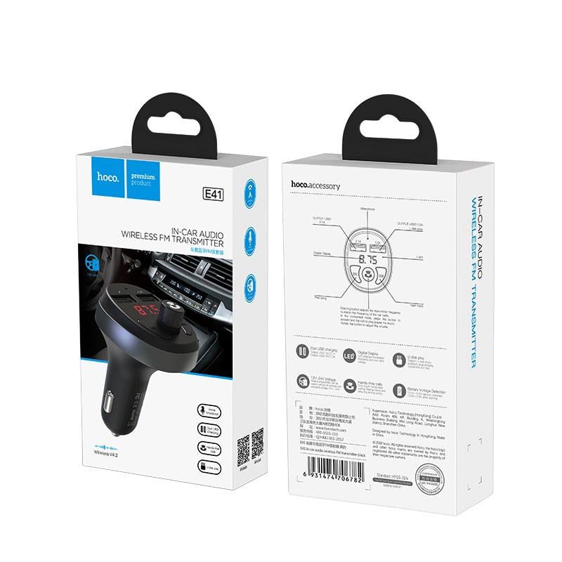 FM-трансмітер Hoco E41 Bluetooth подвійний USB Чорний (1908681289) - фото 6 FM-трансмітер Hoco E41 Bluetooth подвійний USB Чорний (1908681289) - фото 6