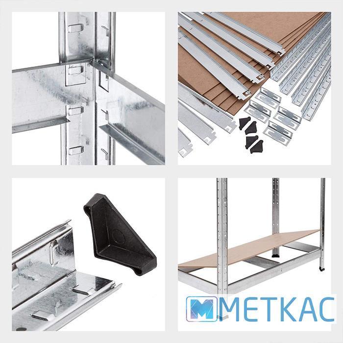 Стеллаж Меткас Бюджет ОМ оцинкованный металлический МДФ 175 кг/полка 4 полки 1600х800х400 мм (3DPanda-B160120804042)