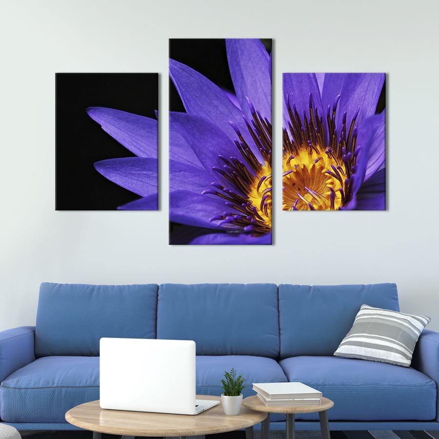 Картина на холсте триптих Волшебный фиолетовый лотос 96x60 см (1015-32)