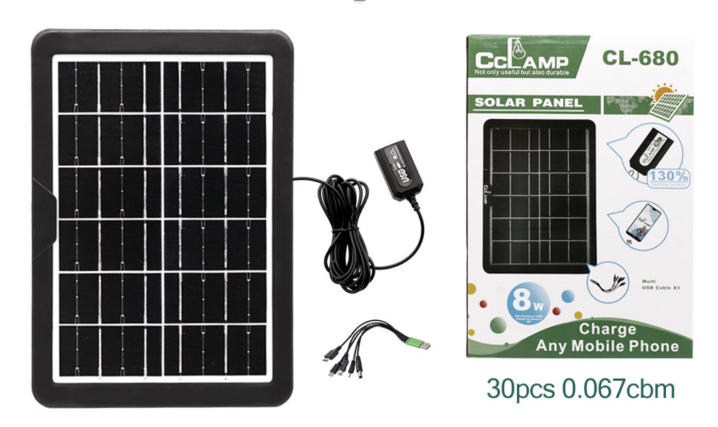 Солнечная панель для зарядки телефона с USB CcLamp CL-680 8W 6V 1.3A зарядка от солнца для телефона 12 Вт