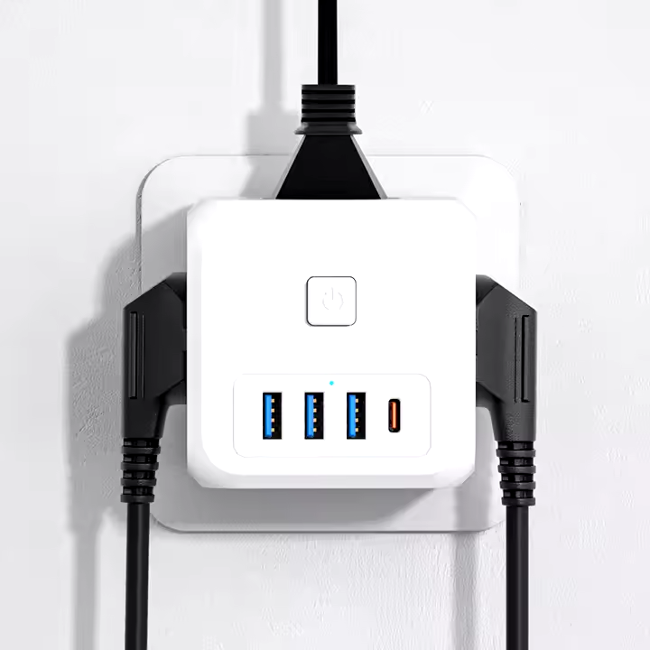 Фільтр мережевий 7в1 трійник з вимикачем перехідник адаптер з USB Type-C і швидкою зарядкою Білий - фото 4