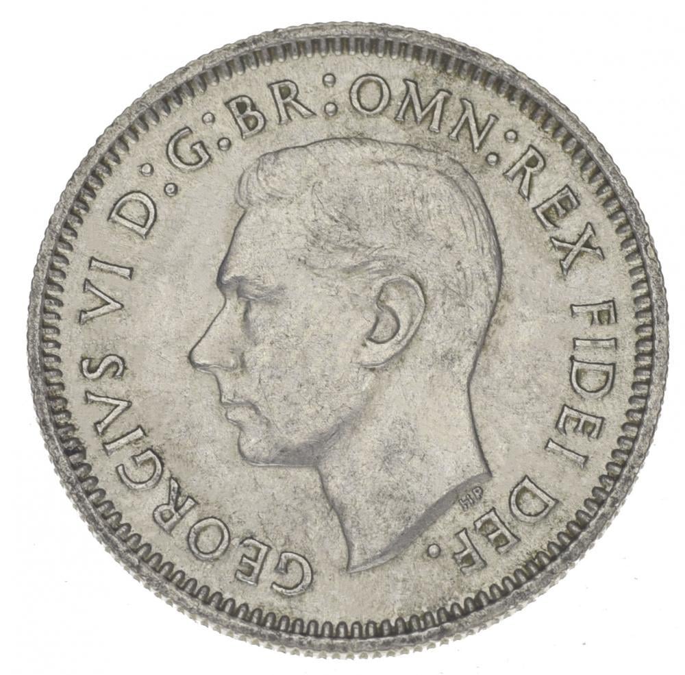 Коллекционная монета Австралия 6 пенсов 1951 Серебро F-VF Ag 500 2,83 г (15390340)